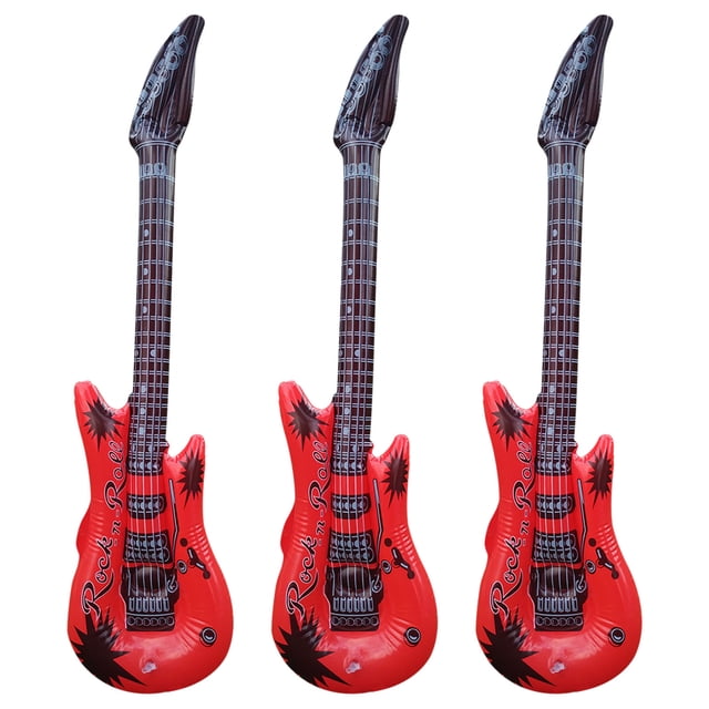 Guitare Gonflable Rouge Jouet pour Enfants Déguisement Fête Accessoires de Scène Instrument de Musique 3 Pcs Rouge