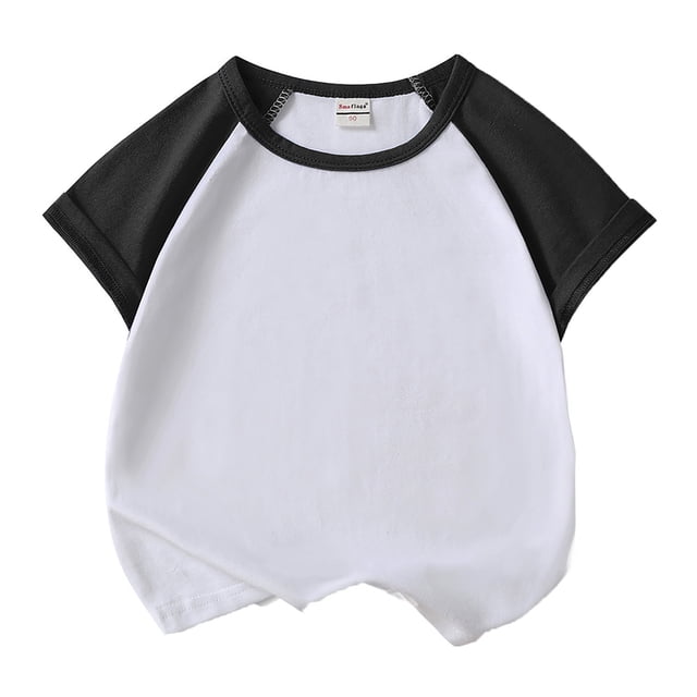 MIASHUI T-Shirts Garçons Filles Manches Courtes Basiques Superposés, Noir, 4-5 Ans