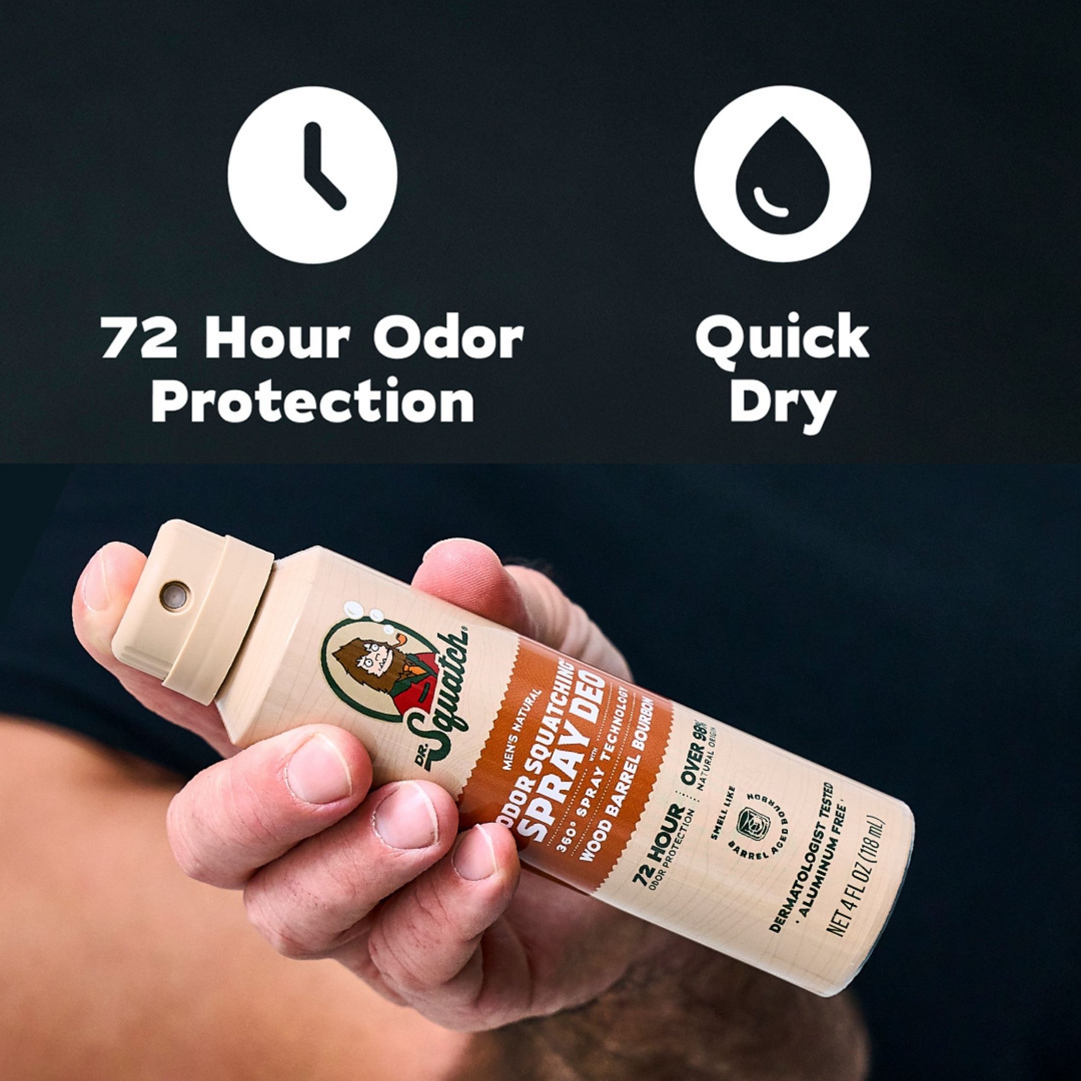 Déodorant en spray pour homme DR. SQUATCH - Bourbon en fût de bois naturel - 118 ml