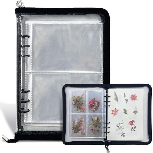 Sticker Storage Organizer Sticker Collecting Zipper Binder Album Reusable Sticker Collecting Book for Adult with Blank Release Paper and Pocket, A5 Sticker Album for Collecting Sticker