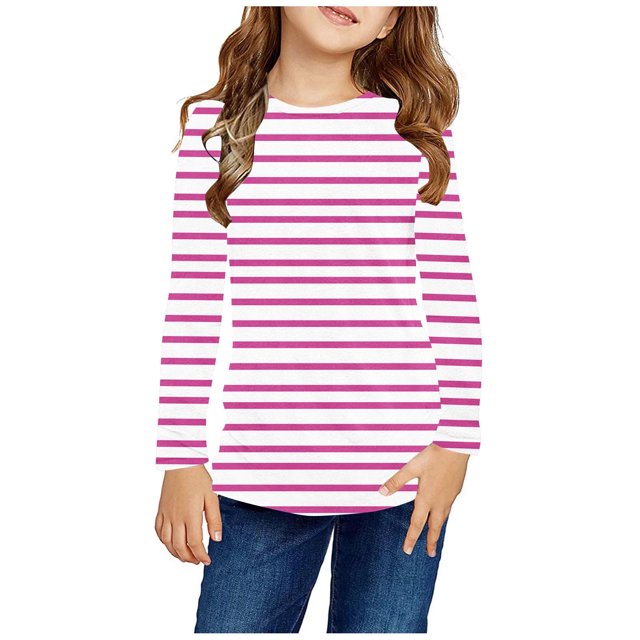 RXIRUCGD Chemises à Manches Longues pour Filles, Col Rond Mignon, Blouses Décontractées Élégantes, Rose, Taille : 11 Ans