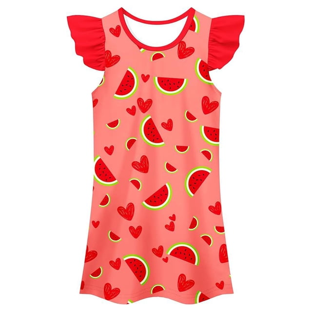 MIASHUI Chemises de Nuit pour Filles Mignonnes Dessin Animé Sans Manches Pyjama Robe de Nuit Tenue de Sommeil, Rouge, 5-6 Ans