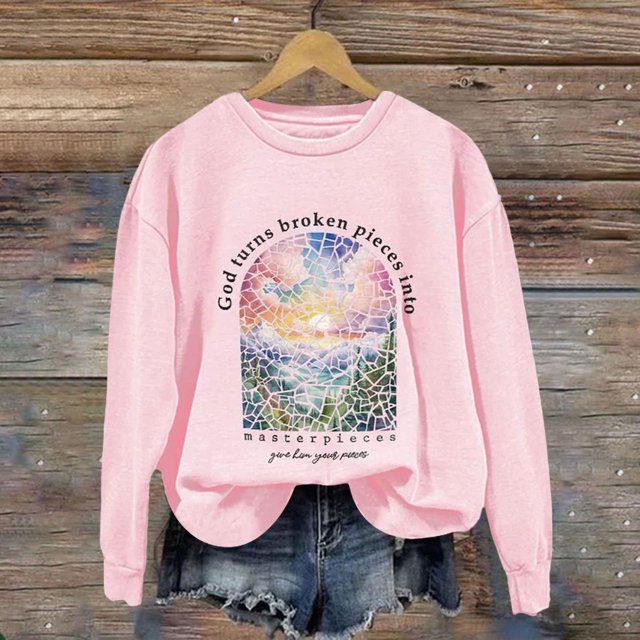 IMENGL Chandail à message de Dieu Fendu dans le Nuage, Rose 2TG, Taille M-2TG