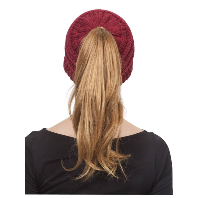 Gravity Threads Children's Pony Tail Thick Knit Beanie, Red