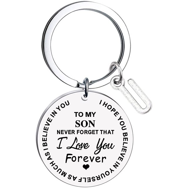 Heliisoer To My Son Message Keychain Stainless Steel Initial Last Name 26 Letter Family Inspirational Keychain Gift