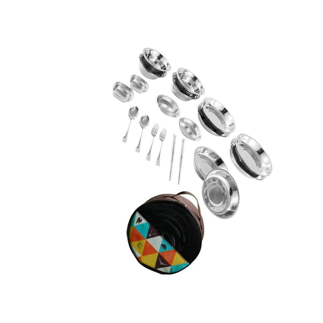 Maytalsory Stainless Steel Plates and Bowls Camping plate,bowl,sauce dish,and Utensils Set Camping Set for Picnic 36pcs