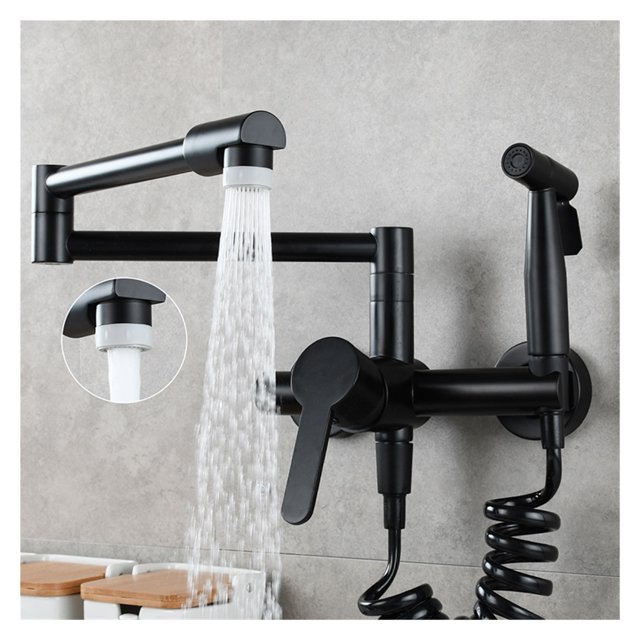 Brass Pot Filler Folding Faucet With Side Sprayer, Kitchen Sink Faucet With Swing Arm And Double Function Joint ,Easy to Install