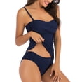 thumbnail image 4 of UPPADA Womens Two Piece Tankini Set Solid Spaghetti Straps Swimsuits with Brief Tummy Control Modest Bathing Suits Full Coverage 2 Piece Beachwear Modest Bathing Suits for Women Over 50 Navy,S, 4 of 5