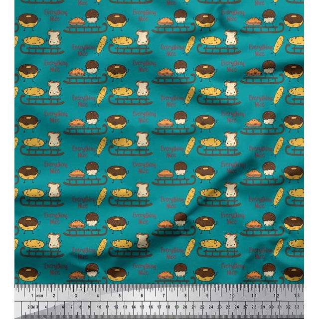 Soimoi Viscose Chiffon Fabric Sleigh,Bread & Hot Dog Food Print Sewing Fabric Yard 42 Inch Wide