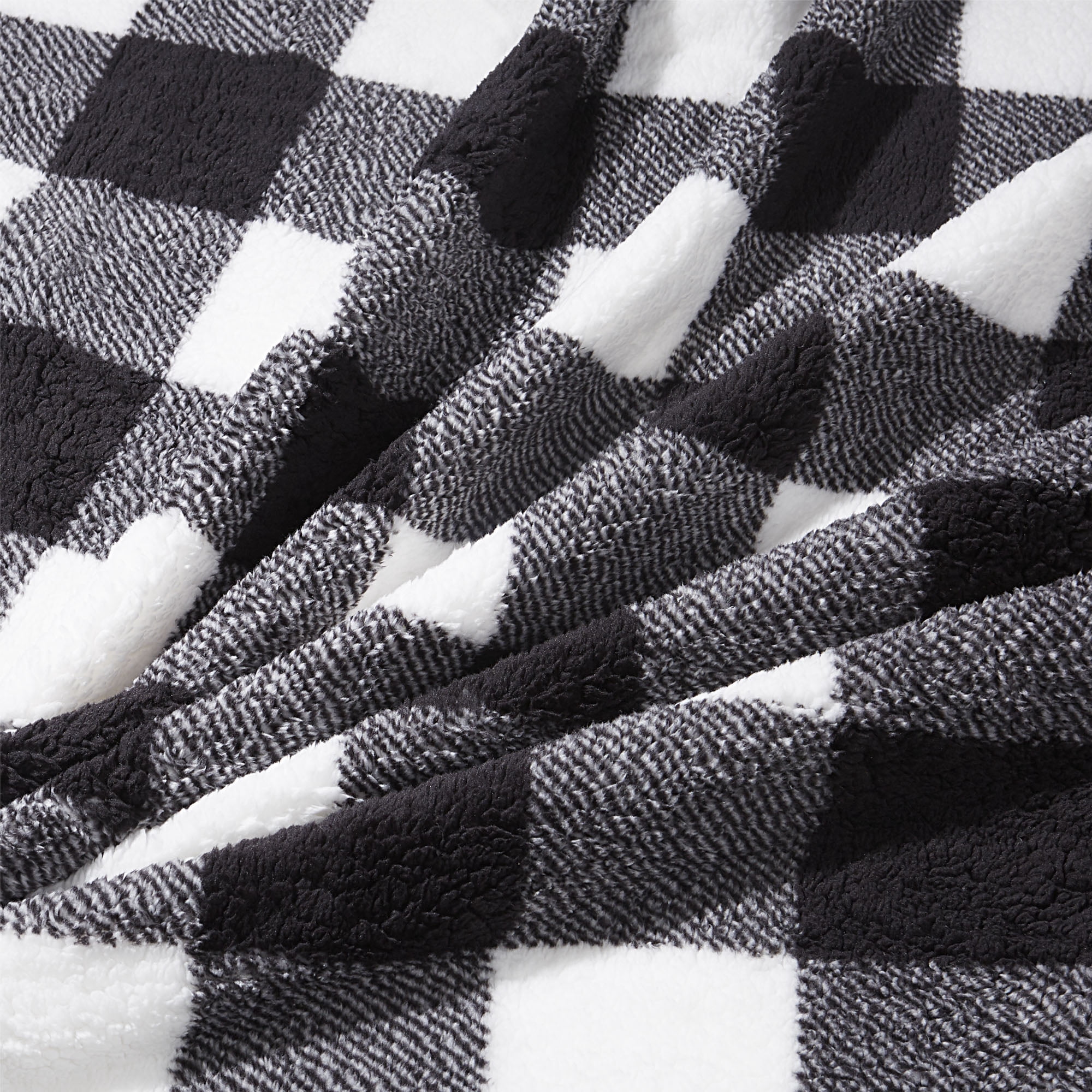 HOMETRENDS Black Checker Faux Shearling Blanket, Queen