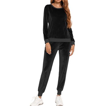 TJAZFJPA 1980S Outfits for Women Women Casual Fashion Solid Long Sleeve Round Neck Shirt Blouse Elastic Waist Pocket Pant Set Suits Womens Sweatsuits 2 Piece Set Black