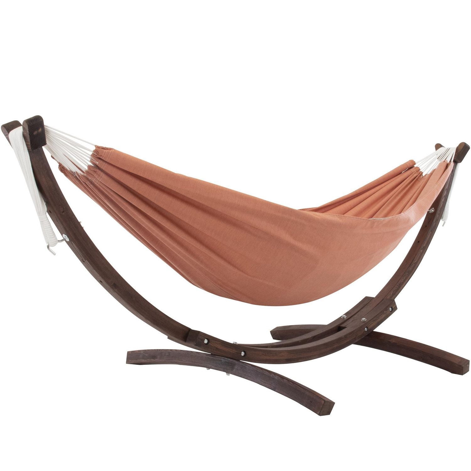 Vivere Double Sunbrella Cotton Hammock with Solid Pine Arc Stand
