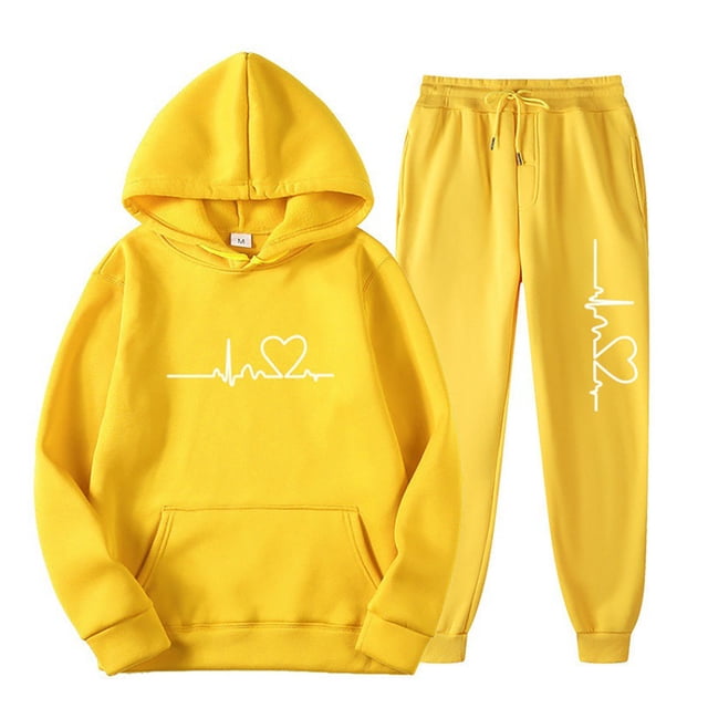Weiqiqre Womens 2 Piece Outfits Sweatsuits Heart Print Hoodies Sweatshirts Joggers Pant with Drawstring