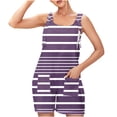 thumbnail image 5 of Yuyuzo Women Plus Size Linen Rompers Summer Casual Sleeveless Suspender Jumpsuits Striped Short Overalls with Pockets, 5 of 5