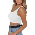 thumbnail image 2 of Débardeurs Courts Sans Manches pour Femmes Aguichant une Épaule T-Shirts Basiques (Blanc, P), 2 of 4