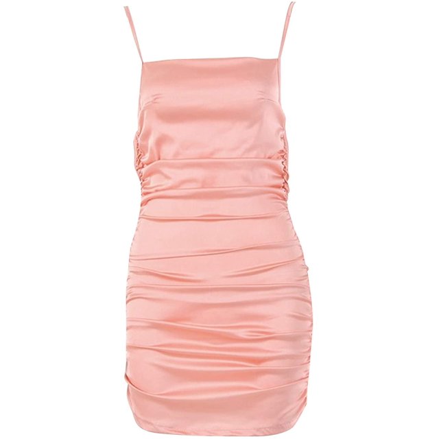 Dress, Party Spaghetti Straps Bodycon Women Backless Ruched Mini Sling for Summer Beach Casual Fit