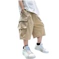 thumbnail image 1 of Short Cargo Ample pour Garçon Jambe Droite Short Cool Poche à Rabat Short à Lettres Patchées Kaki 8-9 Ans, 1 of 8