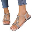 thumbnail image 4 of Mefallenssiah Women'S Summer New Large Size Rhinestone Flat Transparent One-Line Strap Sandals, 4 of 9