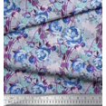 thumbnail image 3 of Soimoi Blue Poly Georgette Fabric Leaves & Floral Printed Craft Fabric by The Yard 52 Inch Wide, 3 of 3