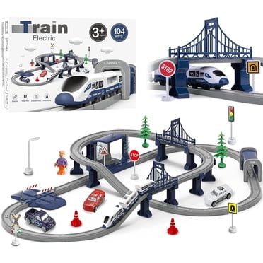 TradeOpia Train Sets for Kids - 104 PCS, Battery Operated Train Set with Tracks, Buildings, and Accessories, Electric Toy Train for Kids, Ideal Gift for Boys and Girls