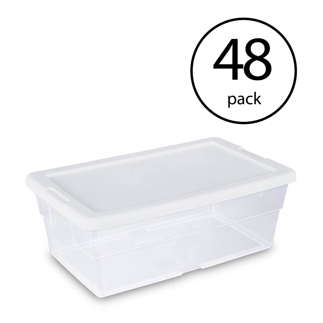 Sterilite Bac de Rangement Empilable Transparent de 6 Pintes avec Couvercle Blanc (Lot de 48)
