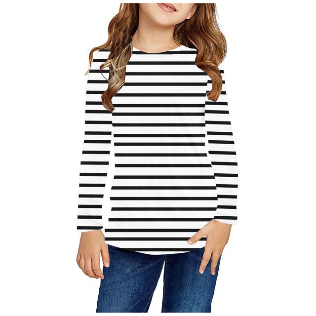 RXIRUCGD Chemises à Manches Longues pour Filles, Col Rond Mignon, Blouses Décontractées Élégantes, Noir, Taille : 3 Ans