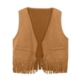 thumbnail image 4 of Veste Sans Manches en Similicuir pour Enfants, Veste Courte Style Western Sans Manches avec Col Rabattu, Mélange Doux Coton-Spandex, Brun, Taille 120 cm, 4 of 7