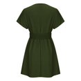 thumbnail image 4 of Robe à la Mode pour Femmes à Manches Courtes, Unie, à Col en V, avec Ceinture à la Taille, 4 of 6