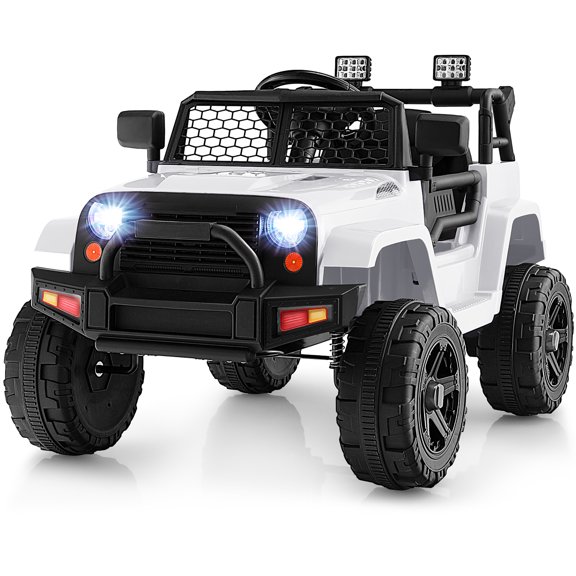 Gymax Camion Voiture pour Enfants 12V Véhicule Électrique Télécommandé avec Musique et Lumière Blanc