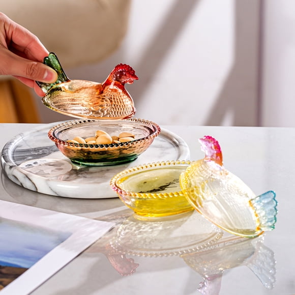 Glass Hen on Nest Candy Dish with Lid Large Pedestal Snack Bowl for Candy Cookies Nuts Desserts Vintage Rustic Candy Jar for Home Kitchen Office Tabletop Decor