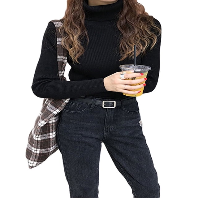 MesaSe Pull Tricoté Côtelé pour Femmes Col Roulé Slim Pull Chaud