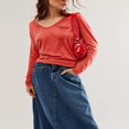thumbnail image 2 of Women‘s Causal T-Shirt V Neck Long Sleeve Loose Fit Tops Solid Color Blouse Basic Tees, 2 of 5