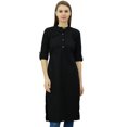 thumbnail image 1 of Phagun Kurti Tunique Unie en Coton Col Mandarin Kurta Blouse Ethnique Décontractée, 1 of 8