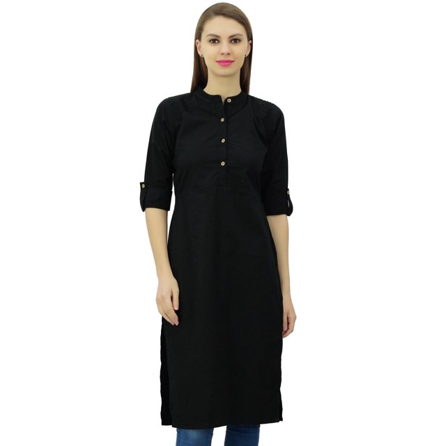 Phagun Kurti Tunique Unie en Coton Col Mandarin Kurta Blouse Ethnique Décontractée
