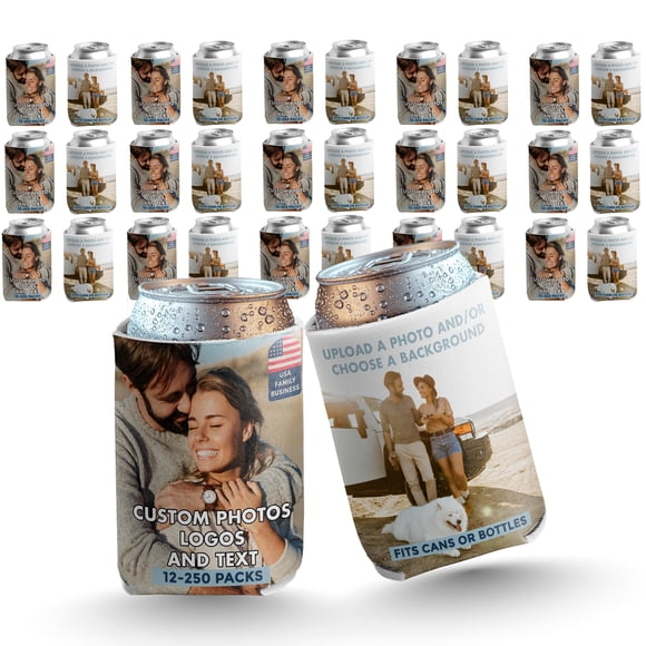 VictoryStore Custom Can Coolers with Custom Text - 12 Pack, 16 oz Capacity, Multicolor, Polyester and Foam Material