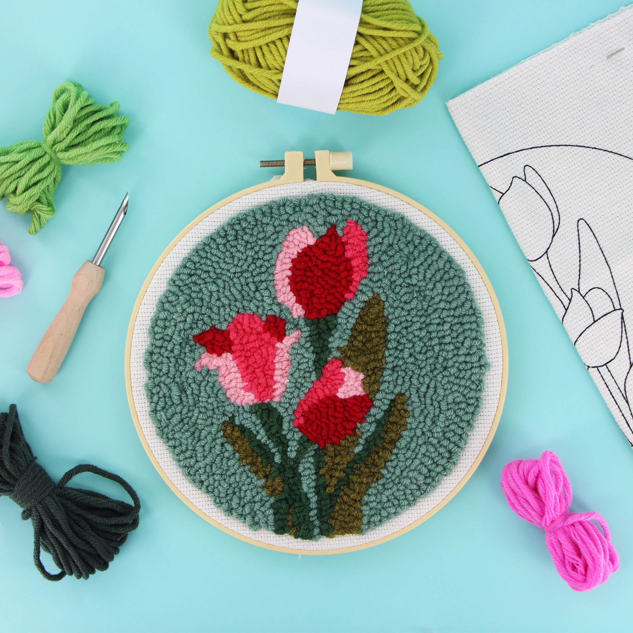 UNIQUE CREATIV CRAFT Punch Needle Kit - Tulip, 1 pc, Age 8+, Intermediate, 20 × 20 cm (7.9 in)