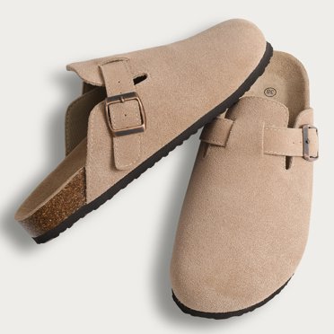 Sabots de Mode pour Femmes en Daim Sabots en Cuir Souple Sabots Classiques Sabots en Liège Antidérapants Mules Imperméables Sandales de Maison Boucle (Taupe,9-9.5)