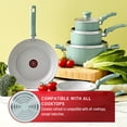 thumbnail image 2 of T-Fal Refresh Ceramic Nonstick Cookware Set, Oven Safe Up to 350ºF, 12-Piece, Includes Stockpot, Griddle, Frying Pans, Utensils, Ceramic Pots and Pans Set, Mint Green, 2 of 5