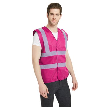 GOGO Veste de Sécurité Industrielle avec Bandes Réfléchissantes, ANSI / ISEA Classe 2-Rose Vif-TG