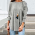 thumbnail image 4 of T-shirt Ample pour Femmes, Décontracté, Couleur Unie, Manches 3/4, Col Rond, Ourlet Irrégulier, Grande Taille, 4 of 8