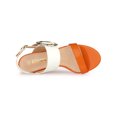 thumbnail image 4 of BLISSFUL STEP Slingback Contrast Color Chunky Heel Big Circle Buckle Heeled Sandals Orange White 7, 4 of 7