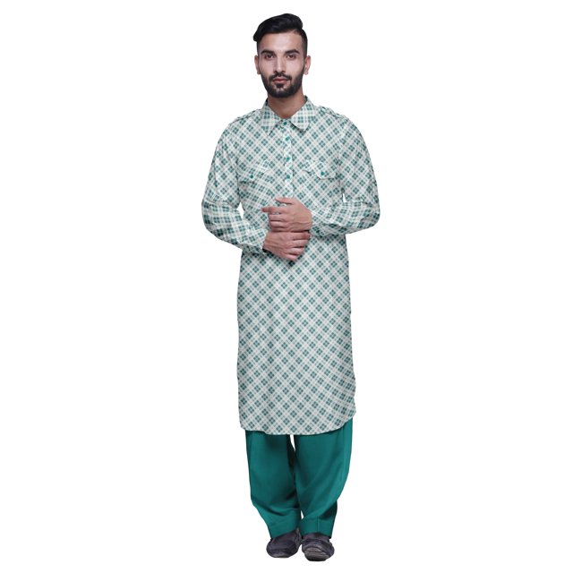 Atasi Printed Rayon Pathani Kurta With Solid Salwar For Mens Party Wear