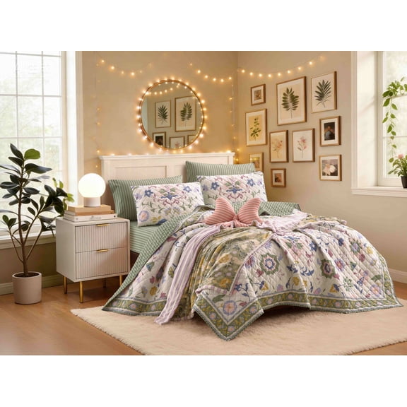 Mainstays Ensemble de courtepointe Izzy Medallion Double/Grand lit, 3 pièces, Multicolore, Adulte