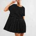 thumbnail image 1 of EQWLJWE Summer Patchwork Mini Dresses for Women 2024,Pleated Ruffle Dresses for Women Crew Neck Short Sleeve Dress ,Solid Ruffle A Line Beach Boho Long Maxi Dress with Pockets, 1 of 9