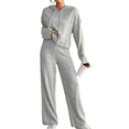 thumbnail image 3 of Womens Lounge Sets 2 Piece Matching Pajamas Fall Fashion Ribbed Knit Outfits Long Sleeve Casual Sweatsuits Grey L, 3 of 10
