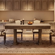 Ourlova Dining Table for 6 to 8 with 2 Drawers Wooden Kitchen Table with Double Pedestal Large Tabletop 8 Ft Large Rectangular Dinner Table with Sturdy Frame for Kitchen Office-Rustic Gray