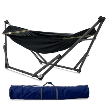 Tranquillo Uniki Support de Hamac Ajustable, Hamac avec Support pour Hamac Portable d'Extérieur, Support de Hamac Double de Luxe Capacité 550 Lb, Hamac et Support de Camping Pliables, Noir