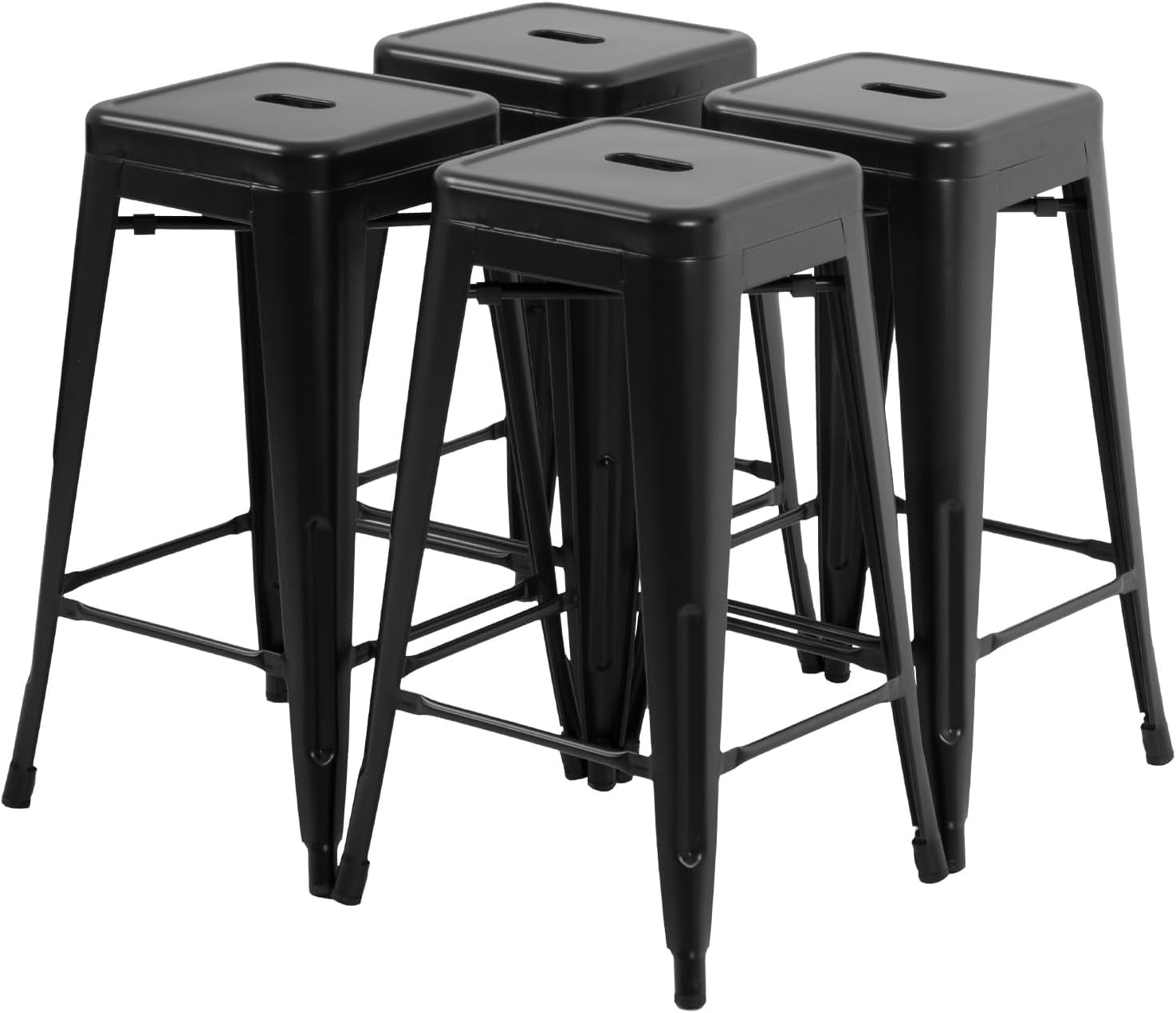 FDW Set of 4 Metal Bar Stools, 30" Counter Height Industrial Backless Stacking Bar Chairs for Kitchen, Patio, Indoor Outdoor Use, Black