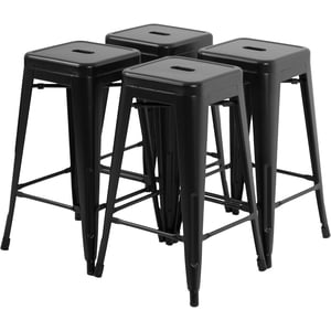FDW Set of 4 Metal Bar Stools, 30" Counter Height Industrial Backless Stacking Bar Chairs for Kitchen, Patio, Indoor Outdoor Use, Black