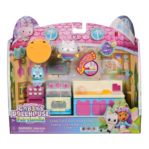 DreamWorks Gabby's Dollhouse Fairylandia MerCat's Fairy Bathroom 12-Piece Set with Moving Bubbles and Spinning Chair, Pretend Play Toys and Doll House Accessories for Kids, Ages 3+